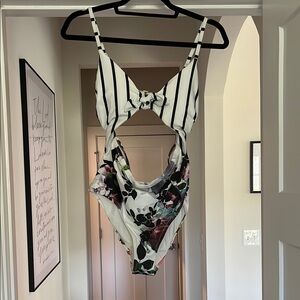 Striped and Floral Cutout Swimsuit